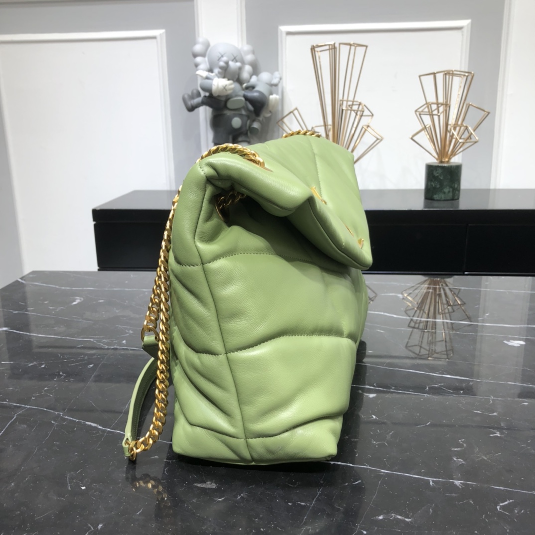 Saint Laurent Loulou Puffer Lambskin Shoulder Bag Handbag Green 577475 Gold